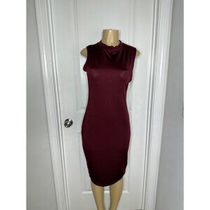 Sleeveless Burgundy Midi Dress With Mock Neck Bodycon Fit & Stretch Fabric For W